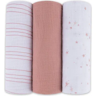 Swaddle Blanket Cotton Muslin  3 Pack In Dusty Rose Stars