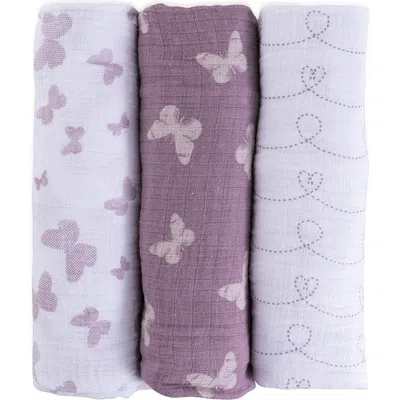Swaddle Blanket Cotton Muslin  3 Pack In Lavender Butterfly