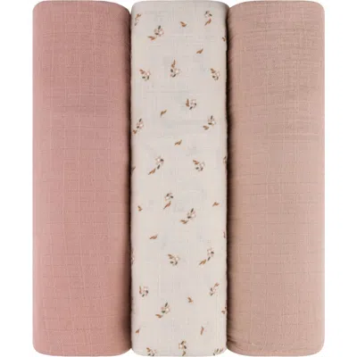 Swaddle Blanket Cotton Muslin  3 Pack In Pink Floral