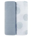 Swaddle Blanket Cotton Muslin  2 Pack In Blue Dottie/misty Blue