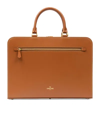 Swaine Leather Kensington Briefcase In Brown