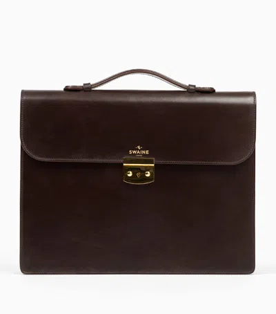 Swaine Leather Mayfair Briefcase In Brown