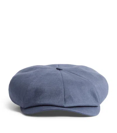 Swaine Linen Bakerboy Cap In Blue