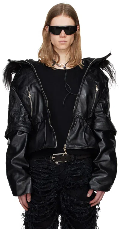 Swampgod Black Dragoncello Cropped Leather Jacket