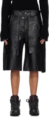 Swampgod Black Patchwork Leather Beach Shorts In Black