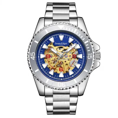 Swan & Edgar Contemporary Skeleton Automatic Blue Dial Men's Watch Se1461 In Metallic