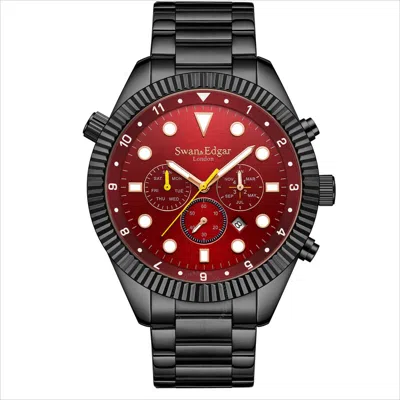 Swan & Edgar Decadence Automatic Red Dial Men's Watch Se01283 In Black