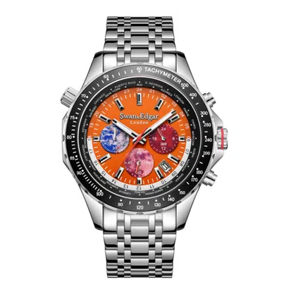 Swan & Edgar Hybrid-steel Tachymeter Orange Dial Men's Watch Se01000w2 In Metallic