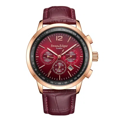 Swan & Edgar Intricate Automatic Red Dial Men's Watch Se0092 In Red   / Gold Tone / Rose / Rose Gold Tone