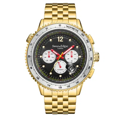 Swan & Edgar Opulent Racing Automatic Black Dial Men's Watch Se01102 In Gold