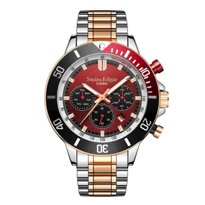 Swan & Edgar Sports Counter Automatic Red Dial Men's Watch Se01322 In Gold
