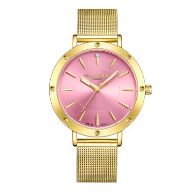 Swan & Edgar Yacht Quartz Pink Dial Ladies Watch Sel022 In Gold