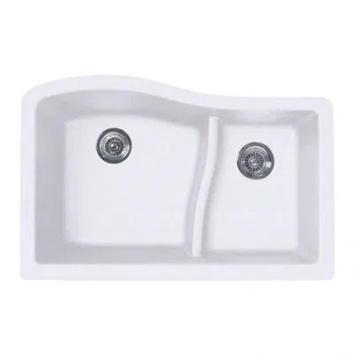 Swan Granite 32" X 21" Double Basin Undermount Kitchen Sink In Metallico