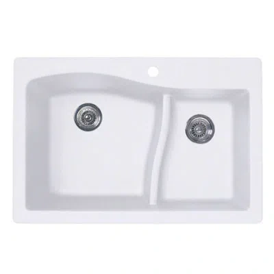 Swan Granite 33" X 22" Double Basin Drop-in Kitchen Sink In Metallico