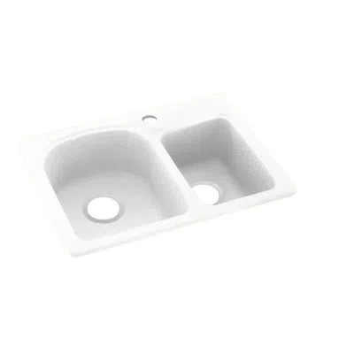 Swan Solid Surface 25" X 18" Double Basin Drop-in Kitchen Sink In White