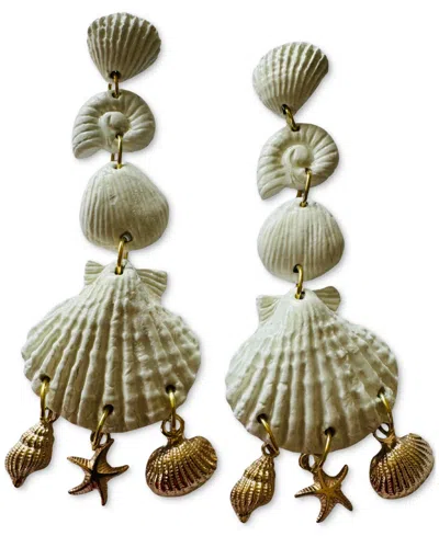 Swanky Designs Alayna Shells Large Drop Earrings In White