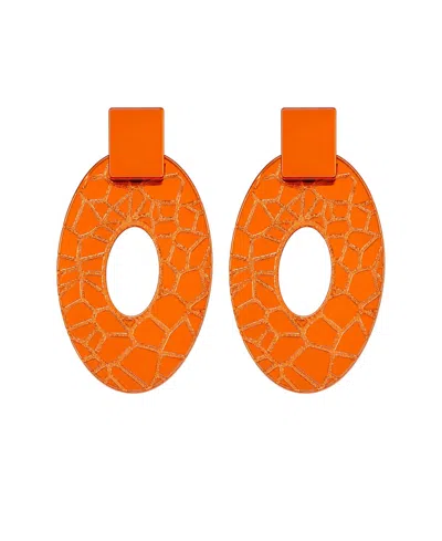 Swanky Designs Amani Mirror Lightweight Acrylic Statement Earrings In Orange