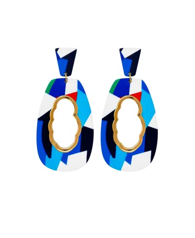 Swanky Designs Annik Dangle Artistic Statement Earrings In Blue