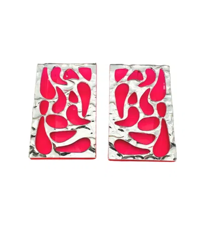Swanky Designs Geometric Cutout Studs In Neon Pink