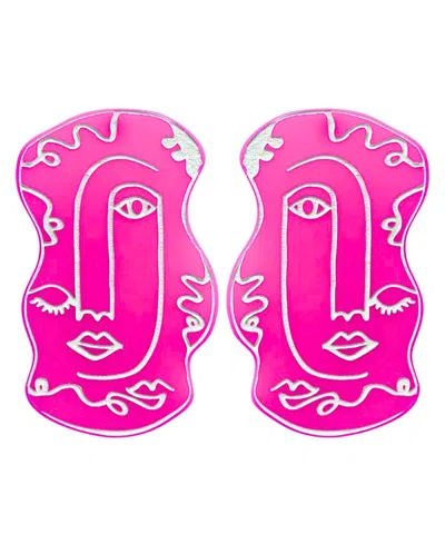 Swanky Designs Hand Drawn Abstract Studs In Pink