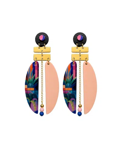 Swanky Designs Kaia Dangle Modern Statement Earrings In Blue