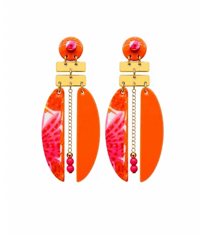 Swanky Designs Kaia Dangle Modern Statement Earrings In Orange
