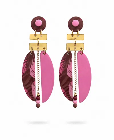 Swanky Designs Kaia Dangle Modern Statement Earrings In Pink