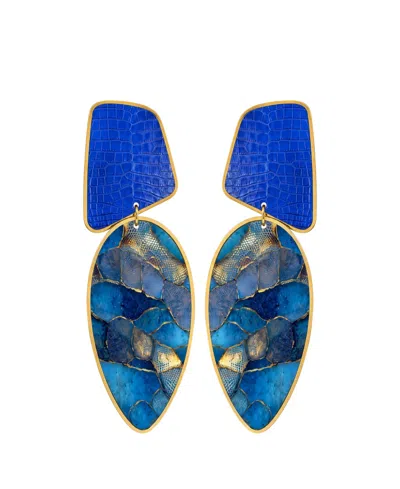 Swanky Designs Kailani Tropical Statement Earrings In Blue