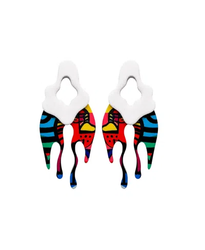 Swanky Designs Malia Drip Statement Earrings In White