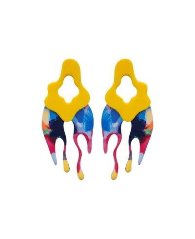 Swanky Designs Malia Drip Statement Earrings In Yellow