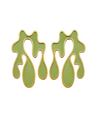 Swanky Designs Melt Theory Sculptural Statement Earrings In Frosted Olive