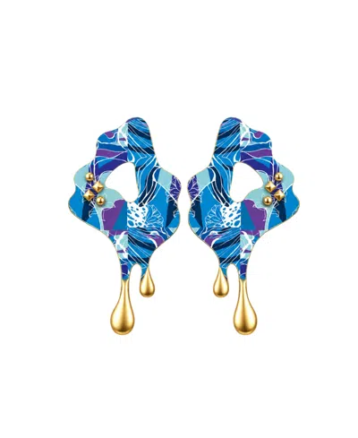 Swanky Designs Molten Drip Artistic Sculptural Statement Earrings In Blue
