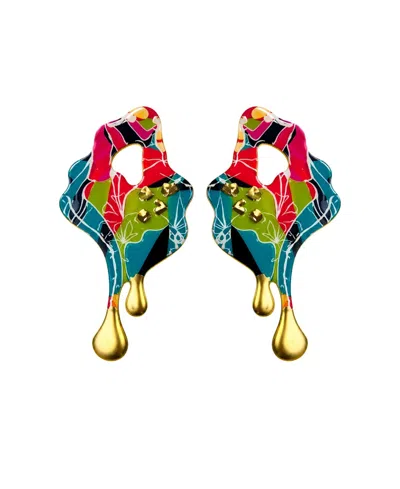 Swanky Designs Molten Drip Artistic Sculptural Statement Earrings In Multi