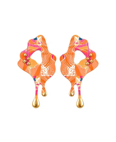 Swanky Designs Molten Drip Artistic Sculptural Statement Earrings In Orange