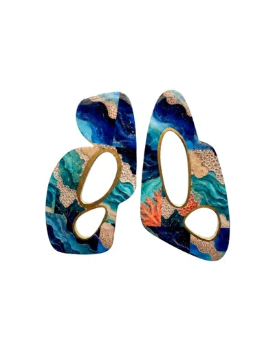 Swanky Designs Muse Stud Artistic Statement Earrings In Multi,blue