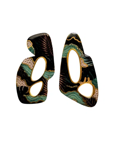 Swanky Designs Muse Stud Artistic Statement Earrings In Multi,green