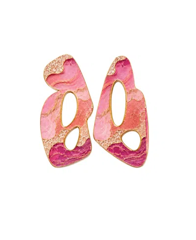 Swanky Designs Muse Stud Artistic Statement Earrings In Multi,pink