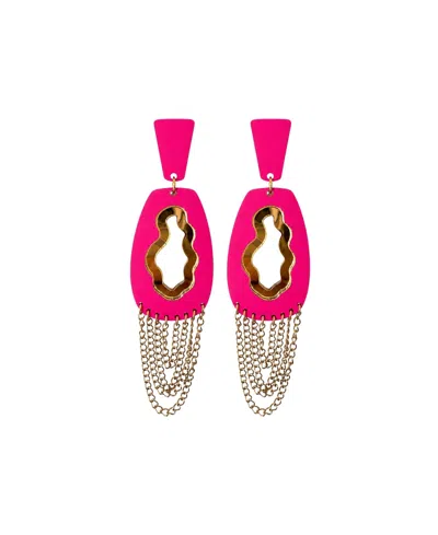 Swanky Designs Nivea Chain Dangle Chain Statement Earrings In Fuchsia