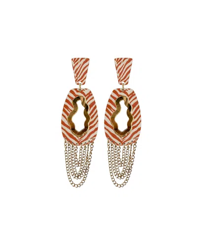 Swanky Designs Nivea Chain Dangle Chain Statement Earrings In Multi,orange