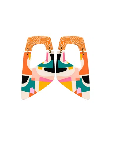 Swanky Designs Rachel Ii Dangle Geometric Statement Earrings In Multi,orange