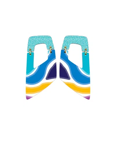 Swanky Designs Rachel Ii Dangle Geometric Statement Earrings In Multi,teal