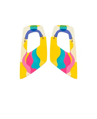Swanky Designs Rachel Ii Dangle Geometric Statement Earrings In Multi,yellow