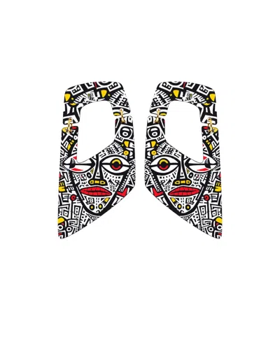 Swanky Designs Rachel Ii Dangle Geometric Statement Earrings In Muti,white