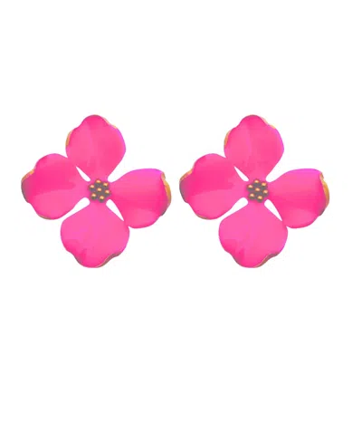 Swanky Designs Small Floral Statement Earrings In Bright Pink