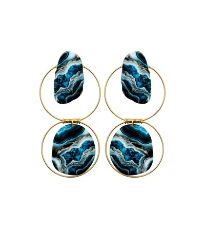 Swanky Designs Soleil Wire Dangle Statement Earrings In Blue