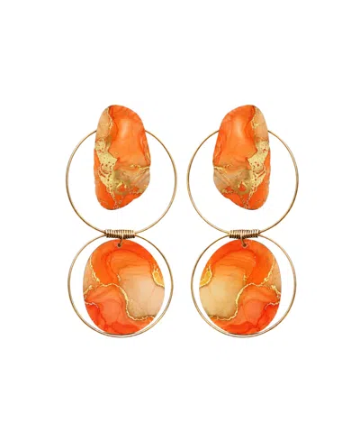 Swanky Designs Soleil Wire Dangle Statement Earrings In Orange
