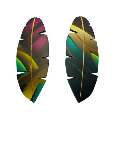 Swanky Designs Tropic Leaf Drop Earrings In Mother Of Pearl Green