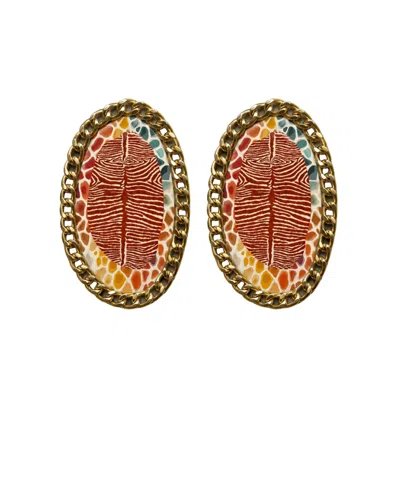 Swanky Designs Zia Chain Ii Statement Earrings In Multi,brown