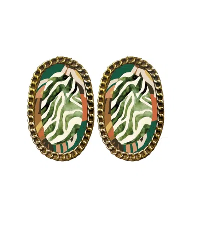 Swanky Designs Zia Chain Ii Statement Earrings In Multi,green