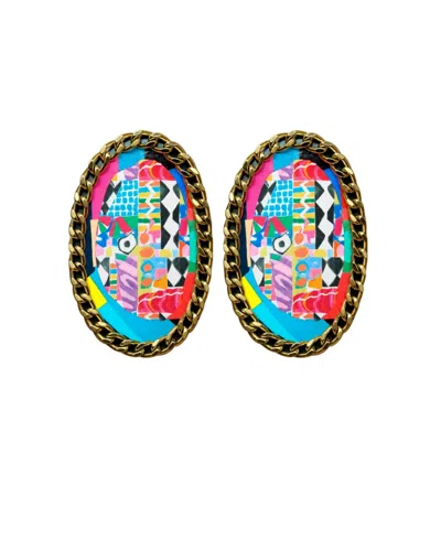 Swanky Designs Zia Chain Ii Statement Earrings In Multi,pink